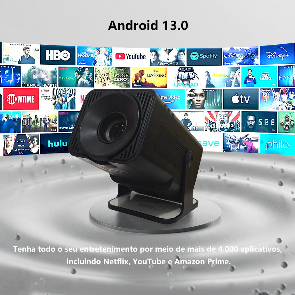 Projetor HY320 Android 13 + WiFi 6 | Tela Gigante até 150" e Suporte 4K ZIPZAP