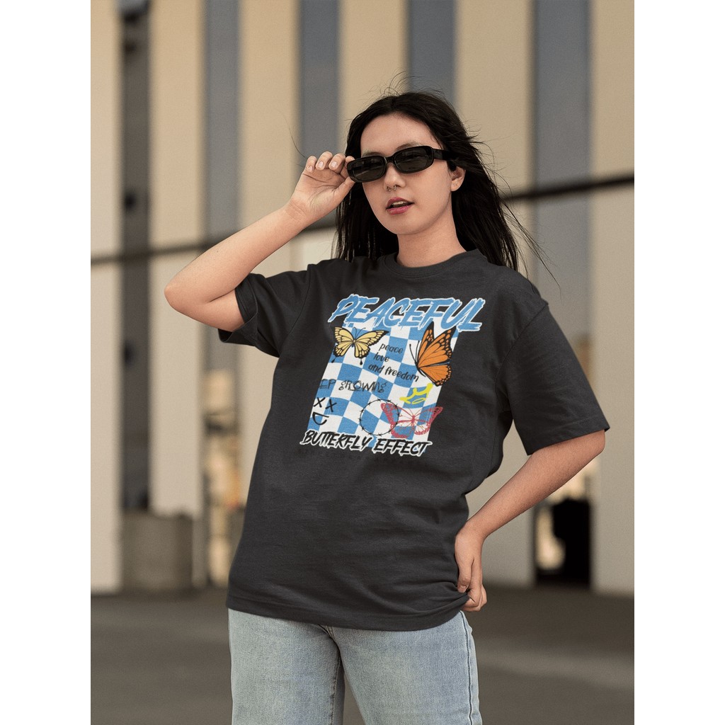 Camisa Camiseta Tshirt Ombro Caido Oversized Gola Alta Streetwear P/Dia a Dia Treinar Academia Estampado - PEACEFUL
