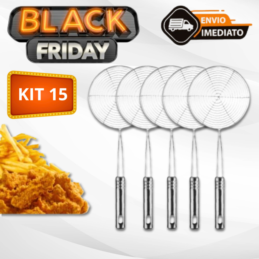 Kit 15 Escumadeira Para Fritura em Aço Inox De Pastel Batata Salgado Peneira Resistente Para Cozinha Envio Imediato