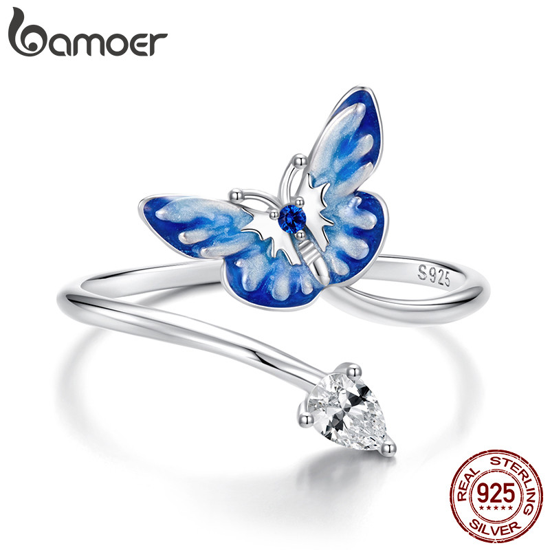 Bamoer 925 Prata Esterlina Anel Ajustável Borboleta Jóias Finas Presente Feminino