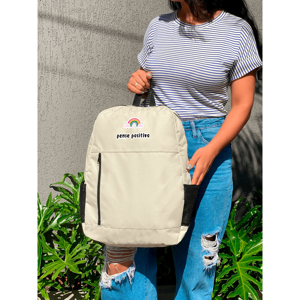Mochila Vertical  - PENSE POSITIVO - Stilo Club Academia Trabalho Escolar Faculdade Viagem Masculino Feminino