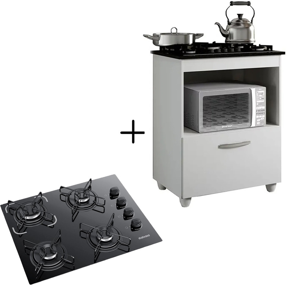 KIT BALCÃO COOKTOP ITATIAIA COM 1 PORTA E FOGÃO COOKTOP 4 BOCAS - Home & Living