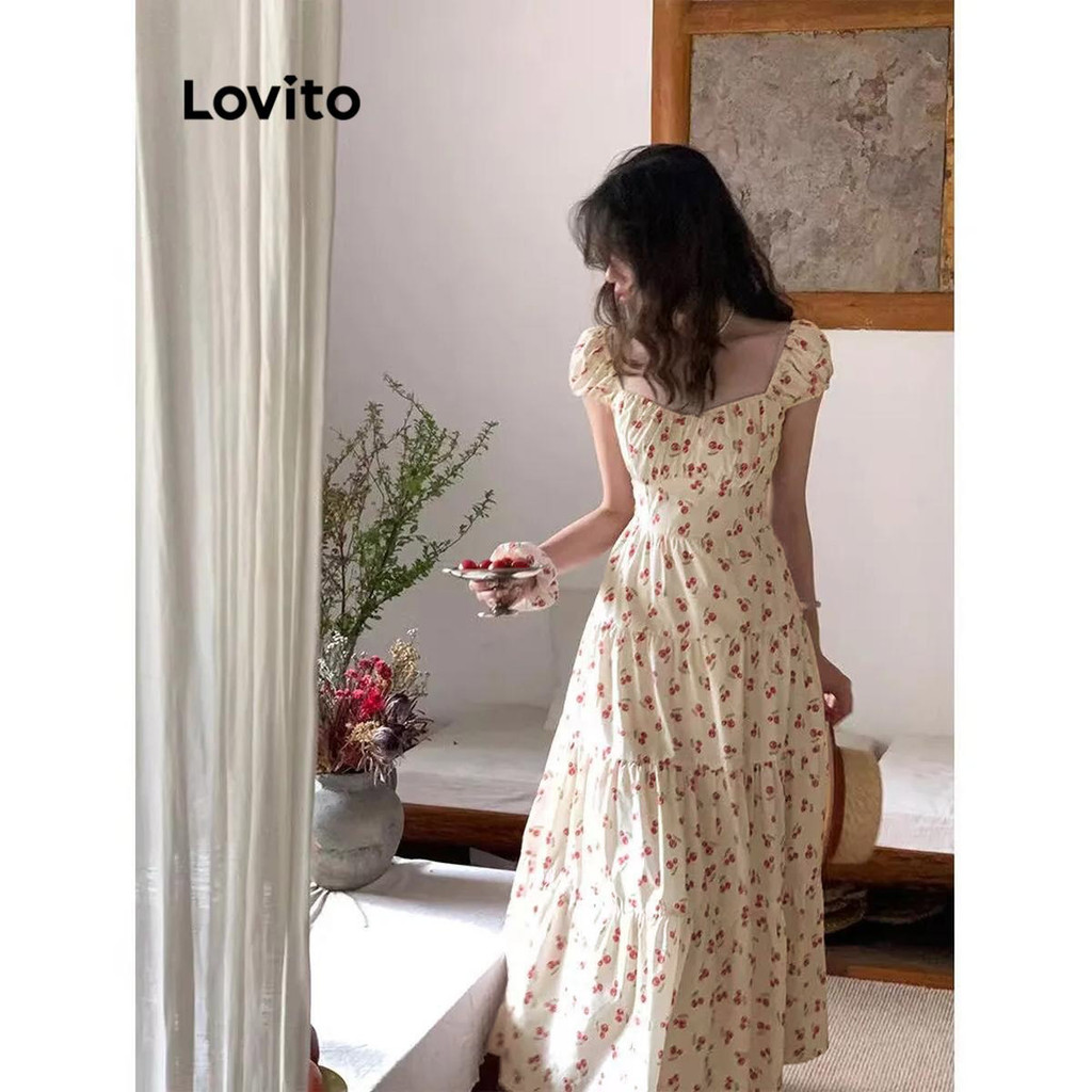 Lovito Vestido casual com padrão liso para mulheres LNA68109