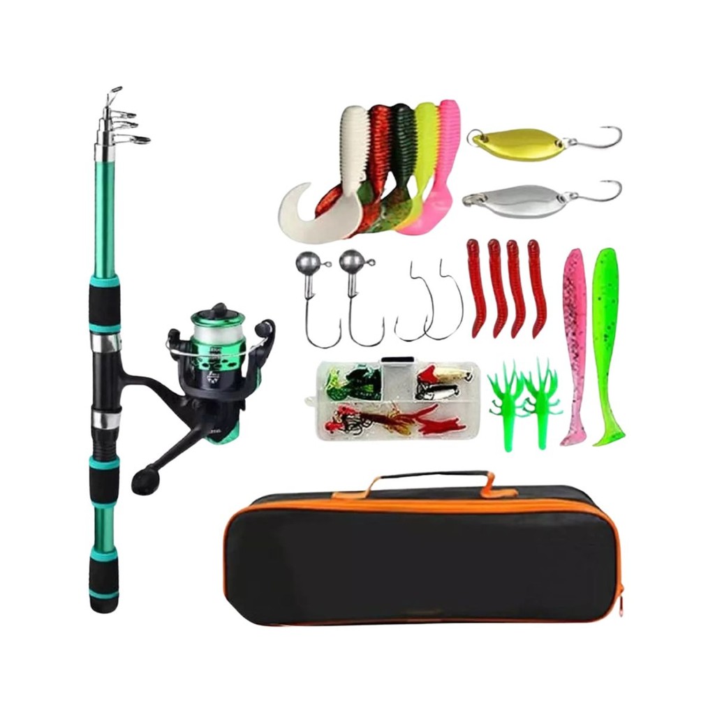 Conjunto De Pesca Carretel De Giro, Vara Telescópica, Iscas Pescaria Esportiva Carretilha
