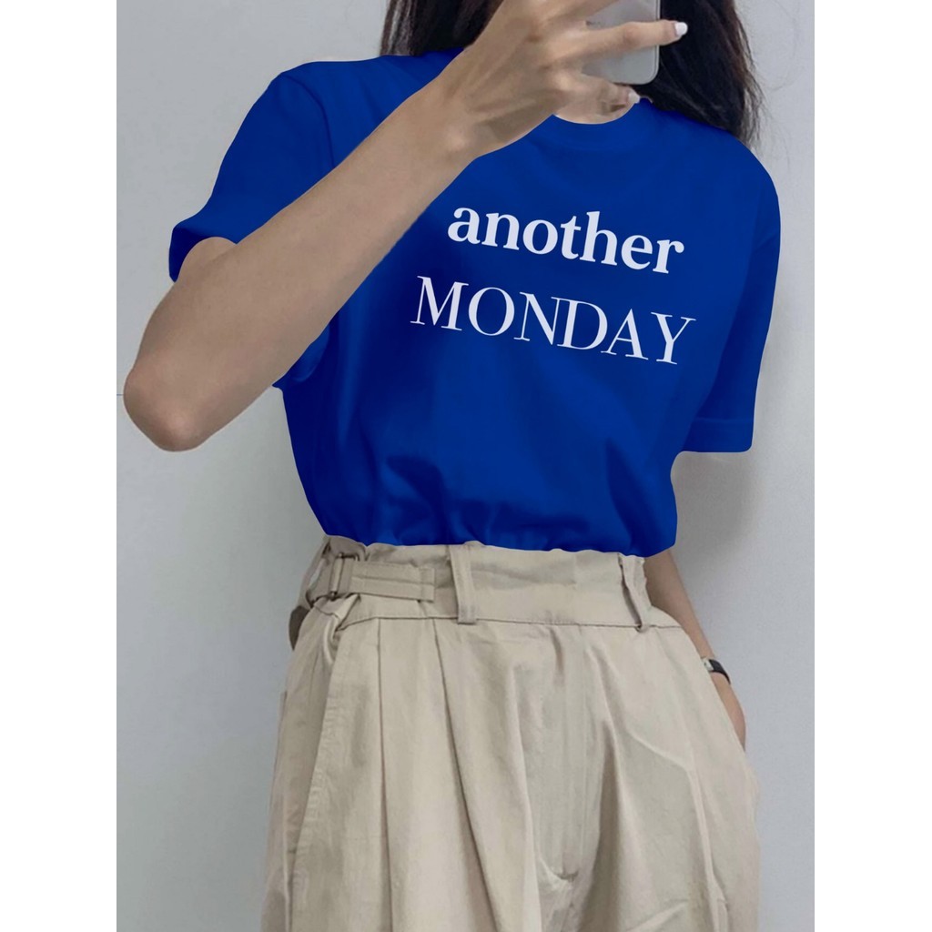 Camiseta Oversized Estampa Another Monday Cor Azul Royal Alternativo Streetwear Blusa Feminino