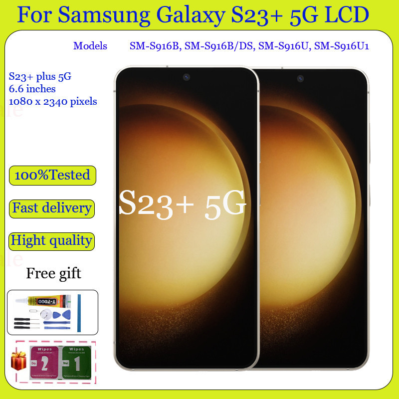 Tela Touch AMOLED Original para Samsung Galaxy S23 Plus 5G, Tela LCD com Moldura