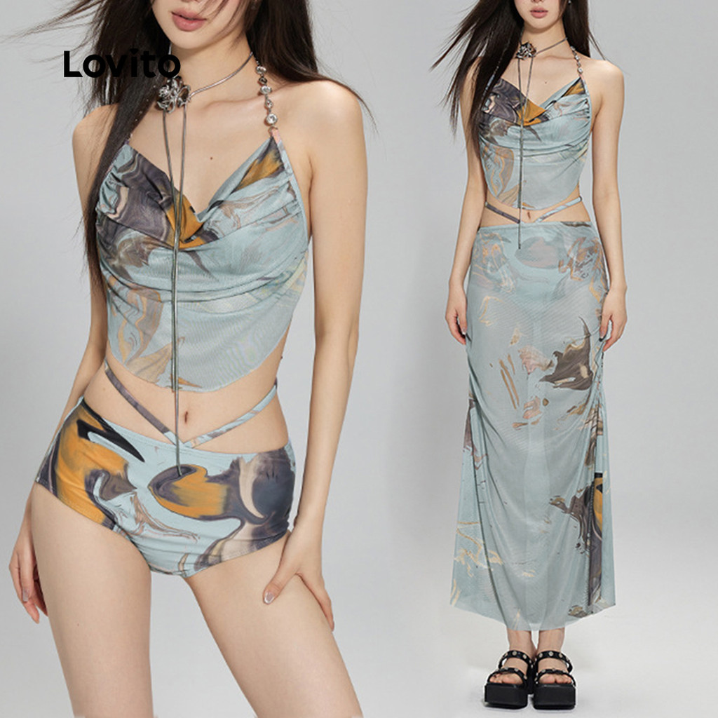 Lovito Conjuntos de biquíni casuais com padrão Tie-Dye para mulheres LNA101019 - Sports & Outdoors
