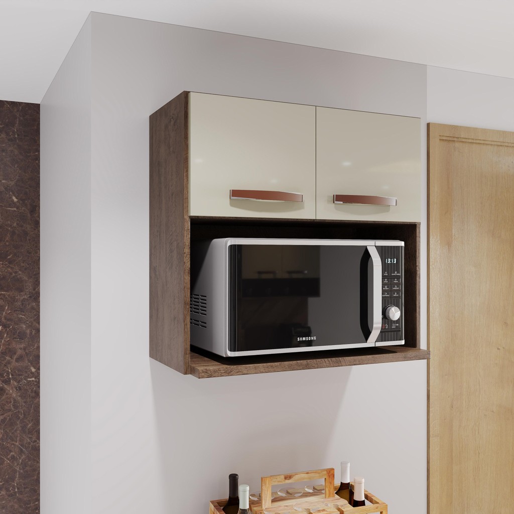 Armário Aéreo Modulado Para Microondas Fidelitá Lisboa70cm 2 Portas Noce/Off-White em Oferta na Shopee