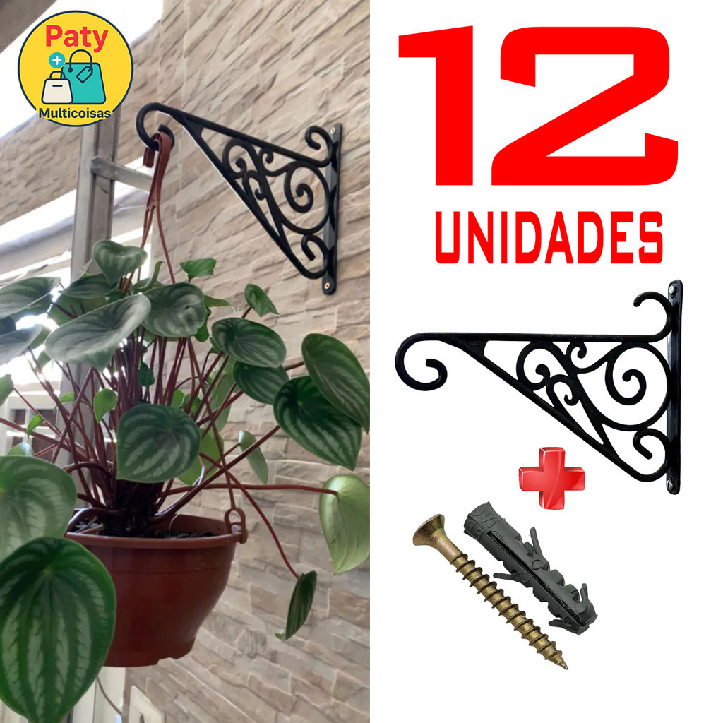 kit 1 a 12 Suporte vasos para plantas plastico jardim vertical parede mão francesa em Oferta na Shopee