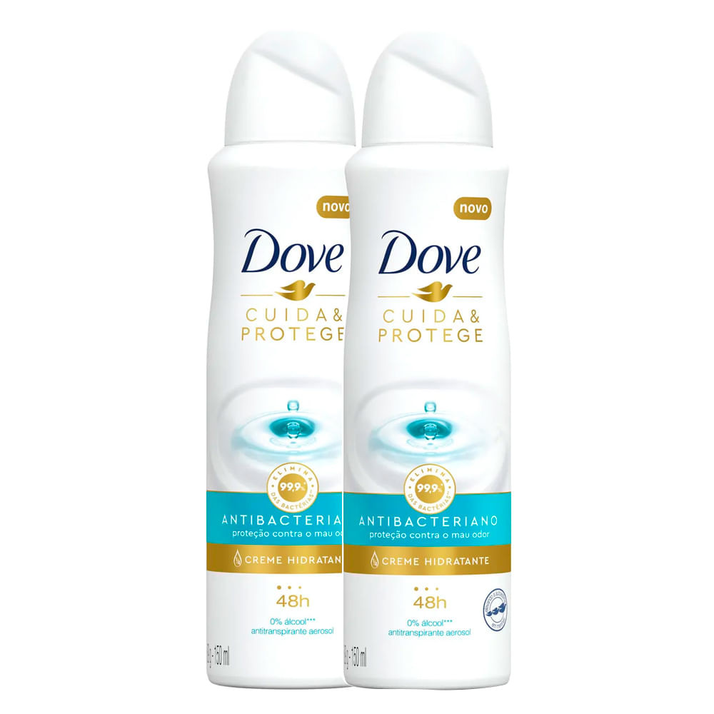 Kit 2 Desodorante Dove Antibacteriano Cuida e Protege Aerossol Antitranspirante 150ml - Beauty