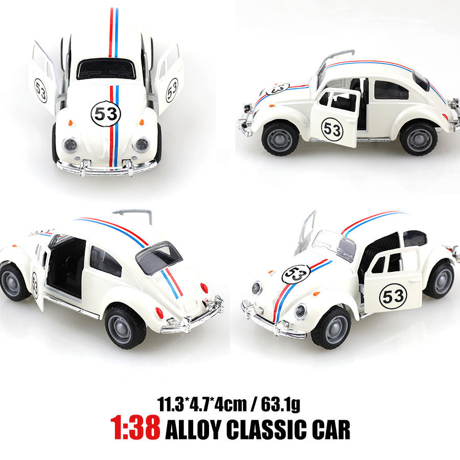 Herbie Beetle 53 portas e capô carro de brinquedo infantil de metal