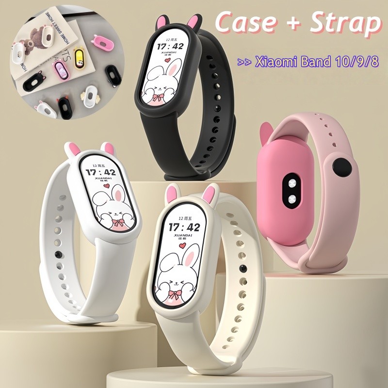 Capa De Silicone + Alça Para Xiaomi Mi Smart Band 10 9 8 NFC Cartoon Protetora De Tela Macia Com Pulseira Respirável MiB
