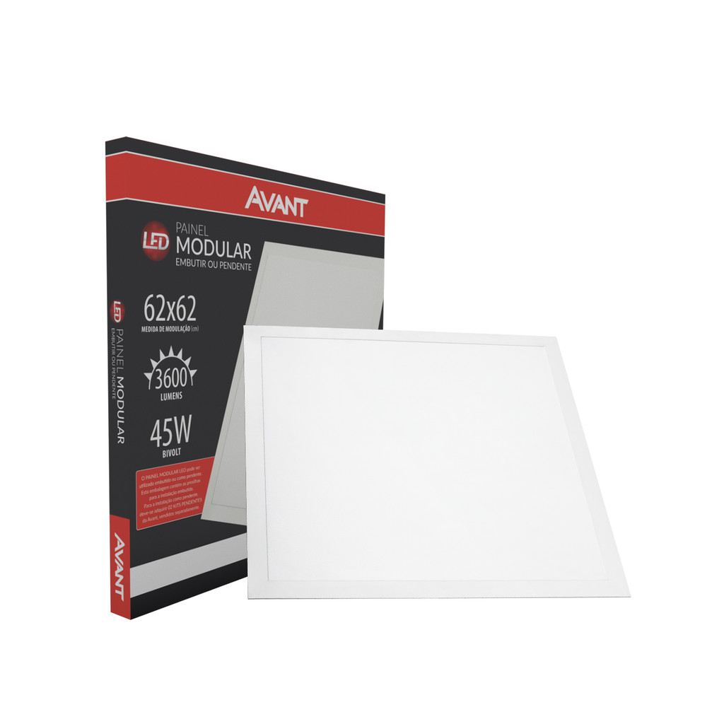 Painel Led Modular Embutir 45w 6500k Branco Frio 62cm 110v/220v Bivolt IP20 Quadrado Branco Cod:147241373 Avant - Home & Living