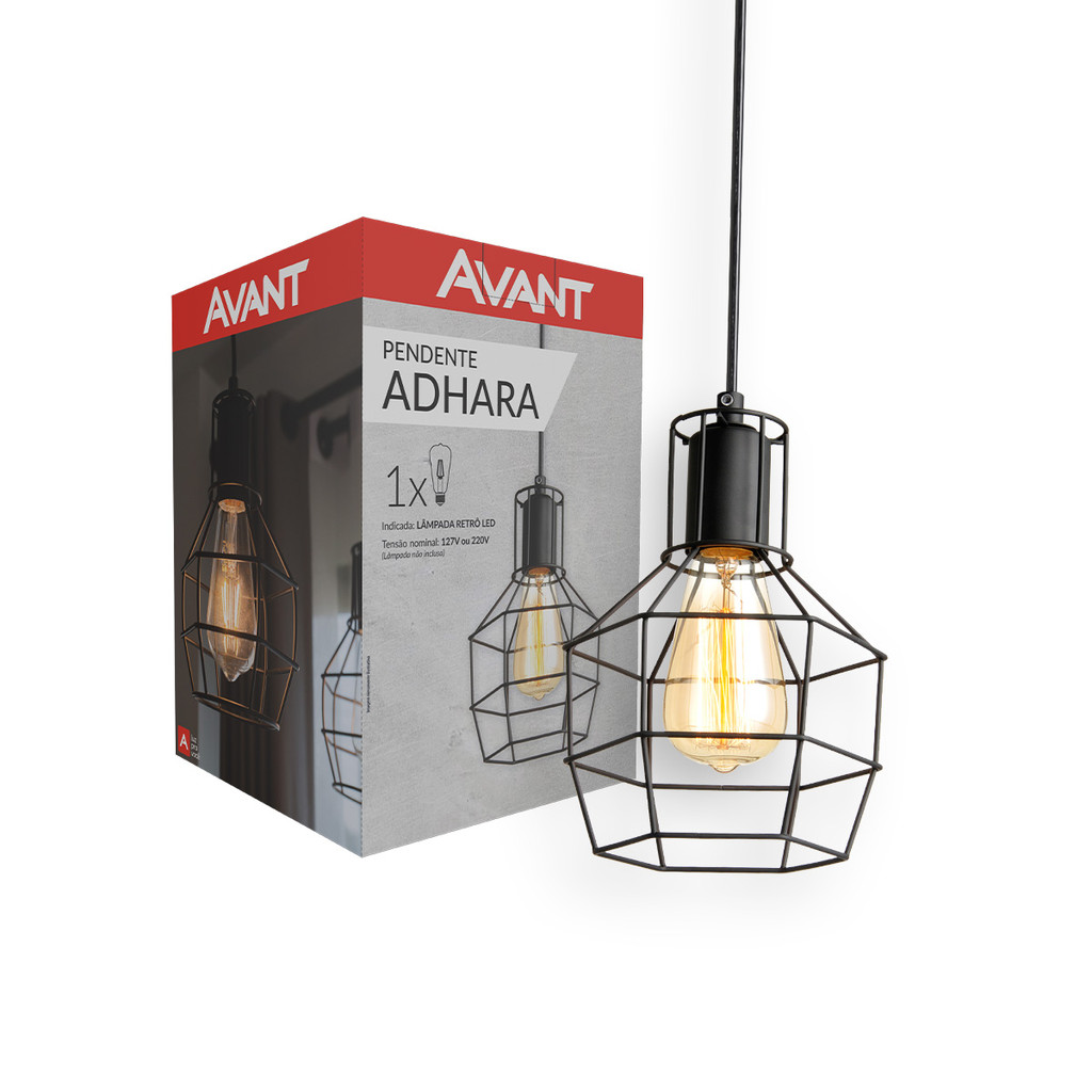 Luminaria Pendente Led Adhara Aço E27 Preto Fosco Avant