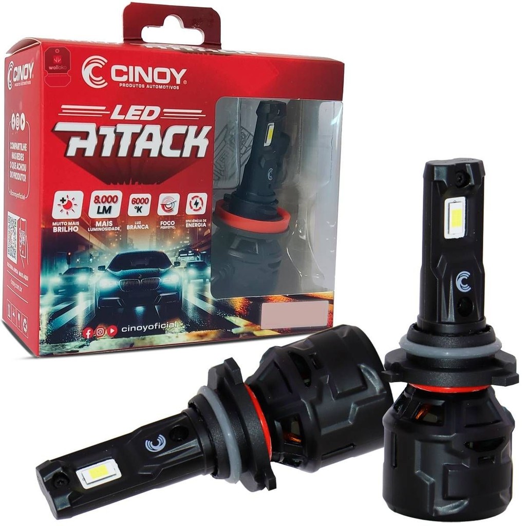 Lâmpada Led Cinoy Attack H1 H3 H7 H8 H9 H11 H16 Hb3 Hb4 HIR2 em Oferta na Shopee