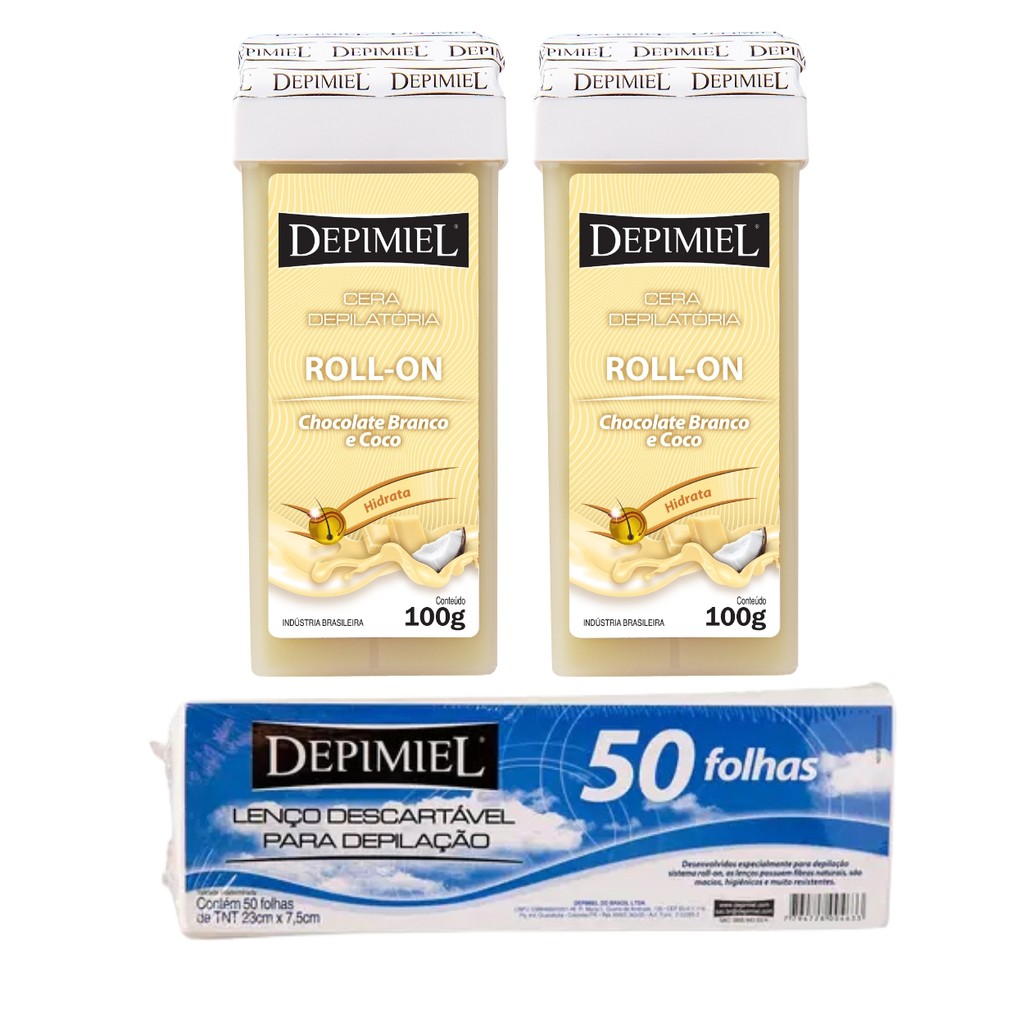 Kit 50 Folha 2 Cera Roll-on Chocolate Branco E Coco Depimiel em Oferta na Shopee