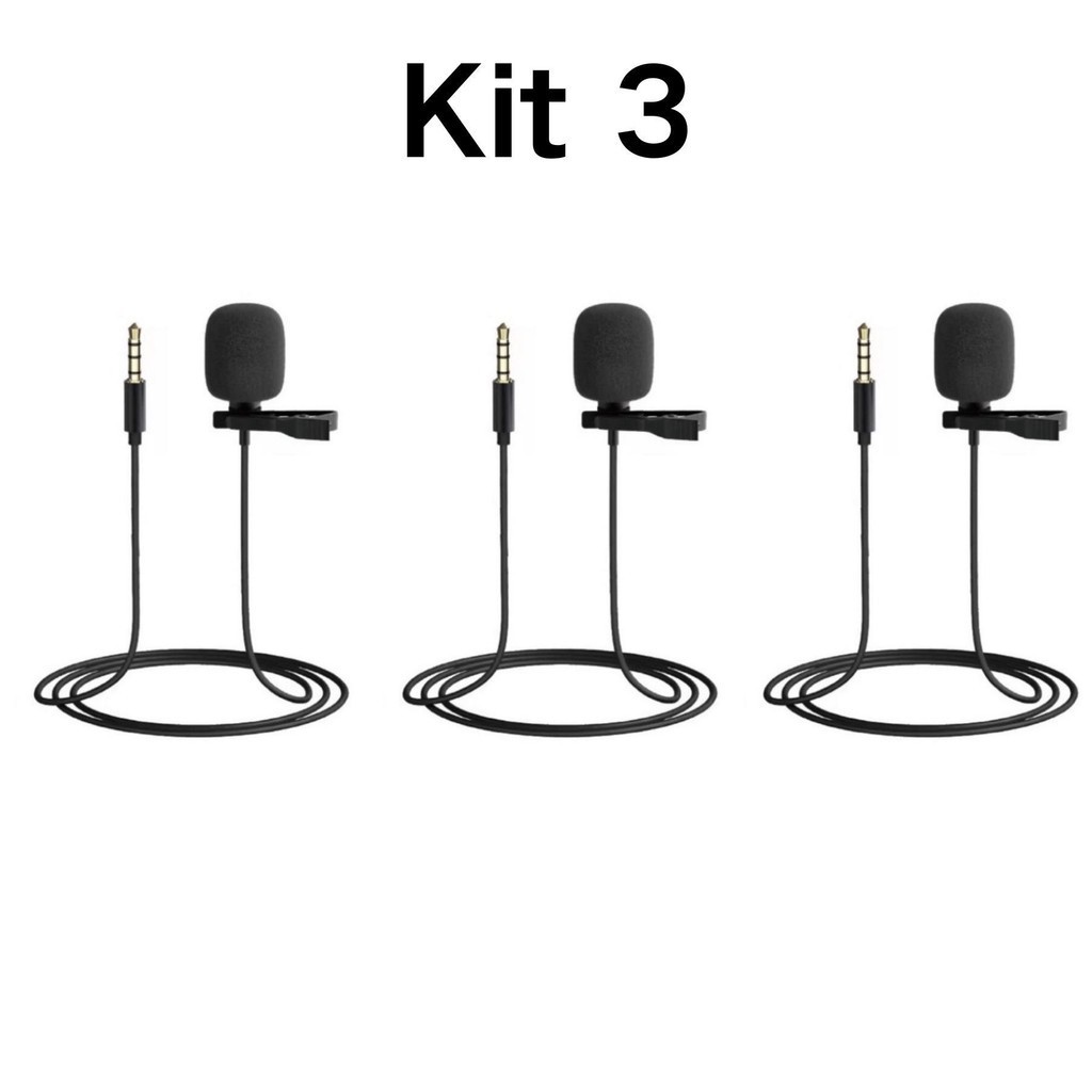 Kit 3 Microfone De Lapela Profissional aula on line Celular Computador Alta qualidade