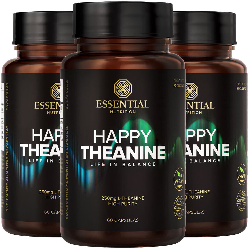 Kit 3 Happy Theanine Essential Nutrition L-teanina 60 Cápsulas