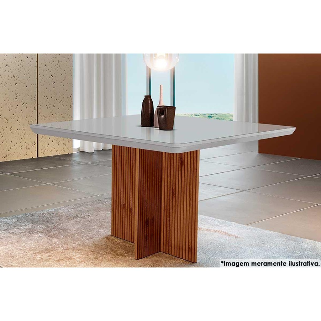 Mesa de Sala Jantar Berlim c/ Tampo 90x90cm Madeirado Vidro Canto Curvo - Imbuia Ripado 3D/Off White - Rufato em Oferta na Shopee