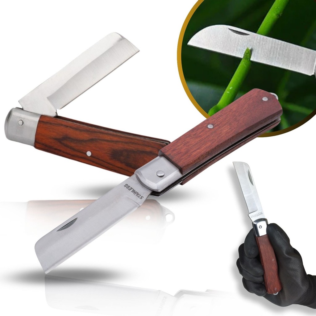 Canivete Multiuso Lâmina Reta Aço Inox Cabo Madeira Dobrável Retrátil Pesca Camping Corte Roça 200mm