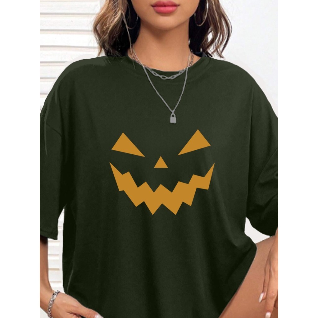 Camiseta Oversized Unissex Estilo Skatista Hip-Hop Estampada Abóbora Tecido Confortável Aesthetic
