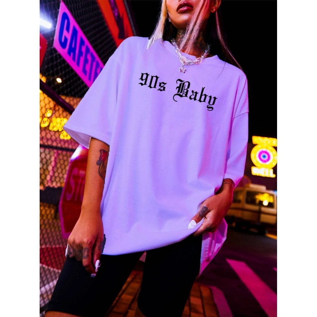 Camiseta Streetwear Cor Lilás Unissex Feminina Oversized Estampado 90S Baby Aesthetic Blusa Manga