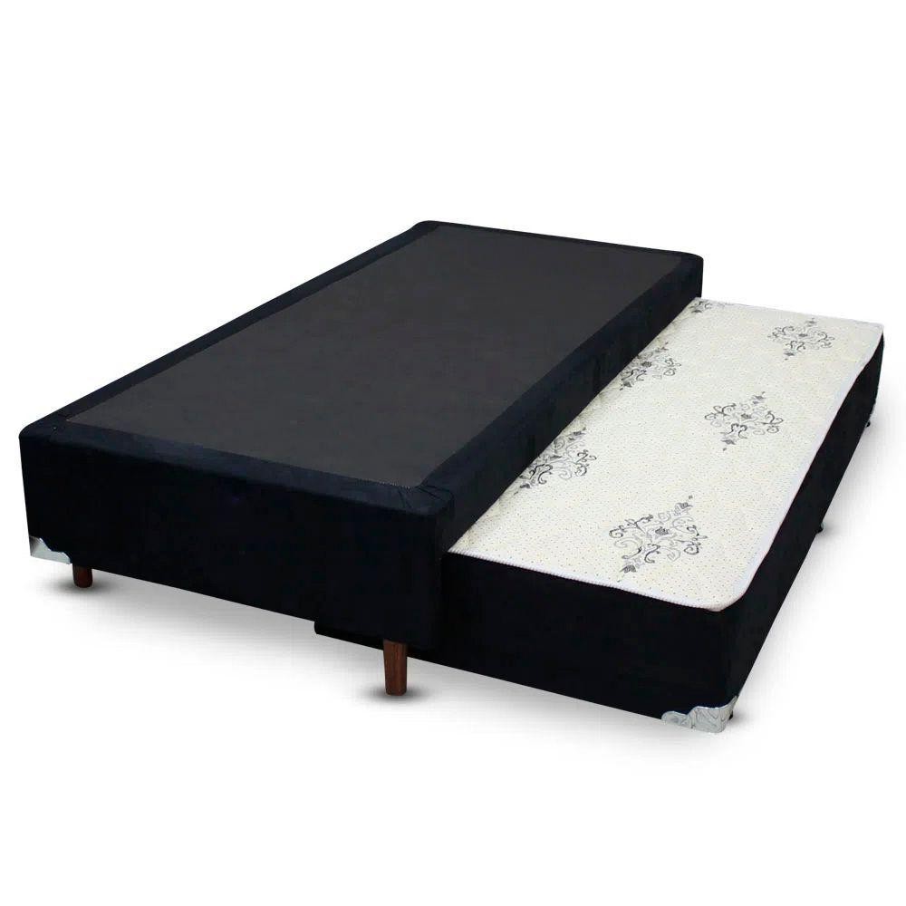 Cama Box Bicama Auxiliar Solteiro Suede Espuma 8cm 88x188x40 Preto