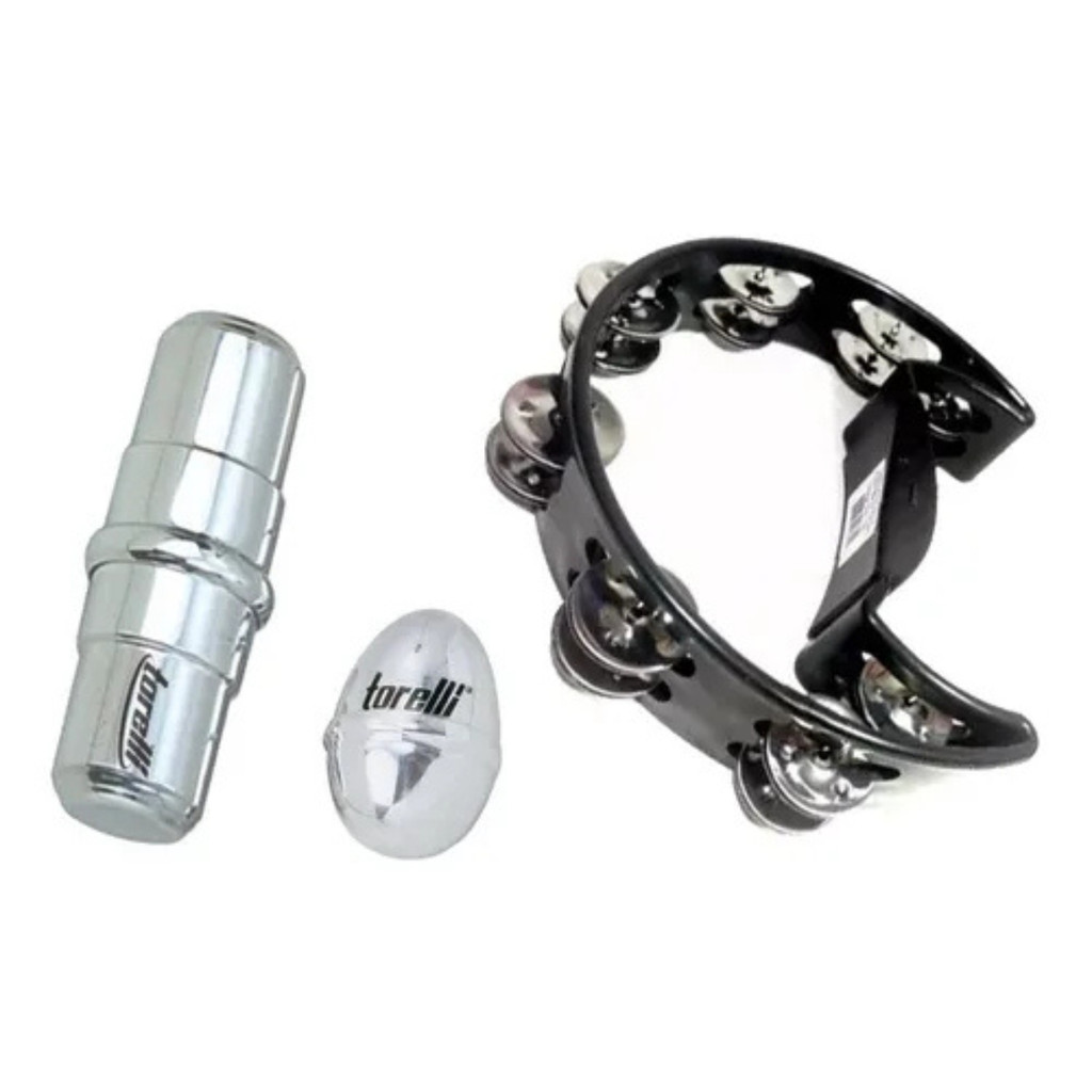 Kit Pandeiro Meia Lua Ganza Tg550 Ovinho Aluminio Percussão