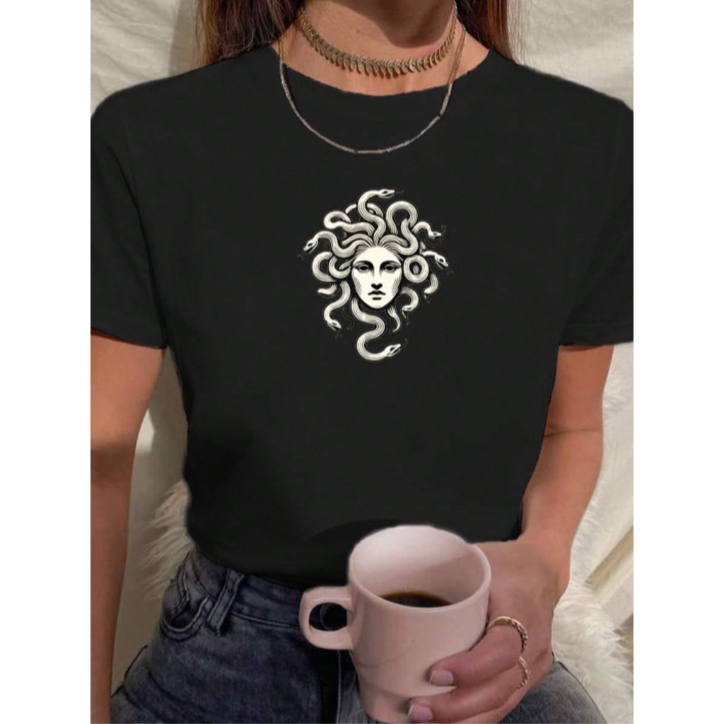 Camiseta Feminina Babylook Medusa Cabelos Cobra Tumblr Blogueira 100% Algodão Varias Cores
