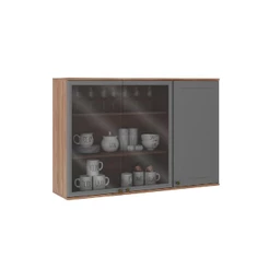 Armário Aéreo Milla com Portas de Vidro e Nog/Cinza 120cm Carraro