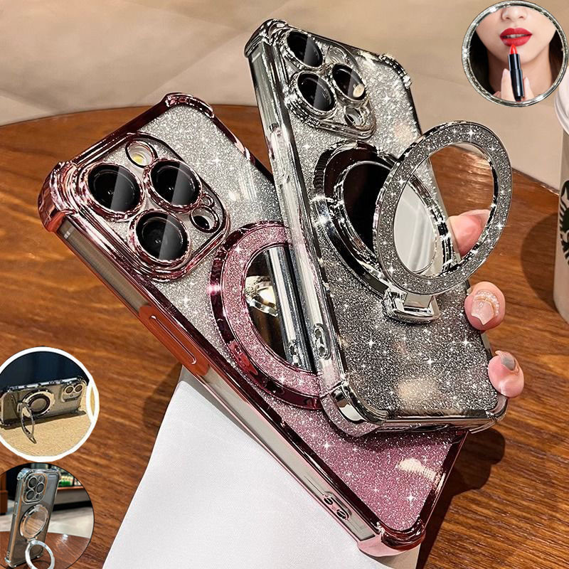 Capa De Telefone Magnética Com Suporte De Glitter Revestido Para Samsung Galaxy A55 A15 A54 A14 A16 A35 A03 A12 A13 S23