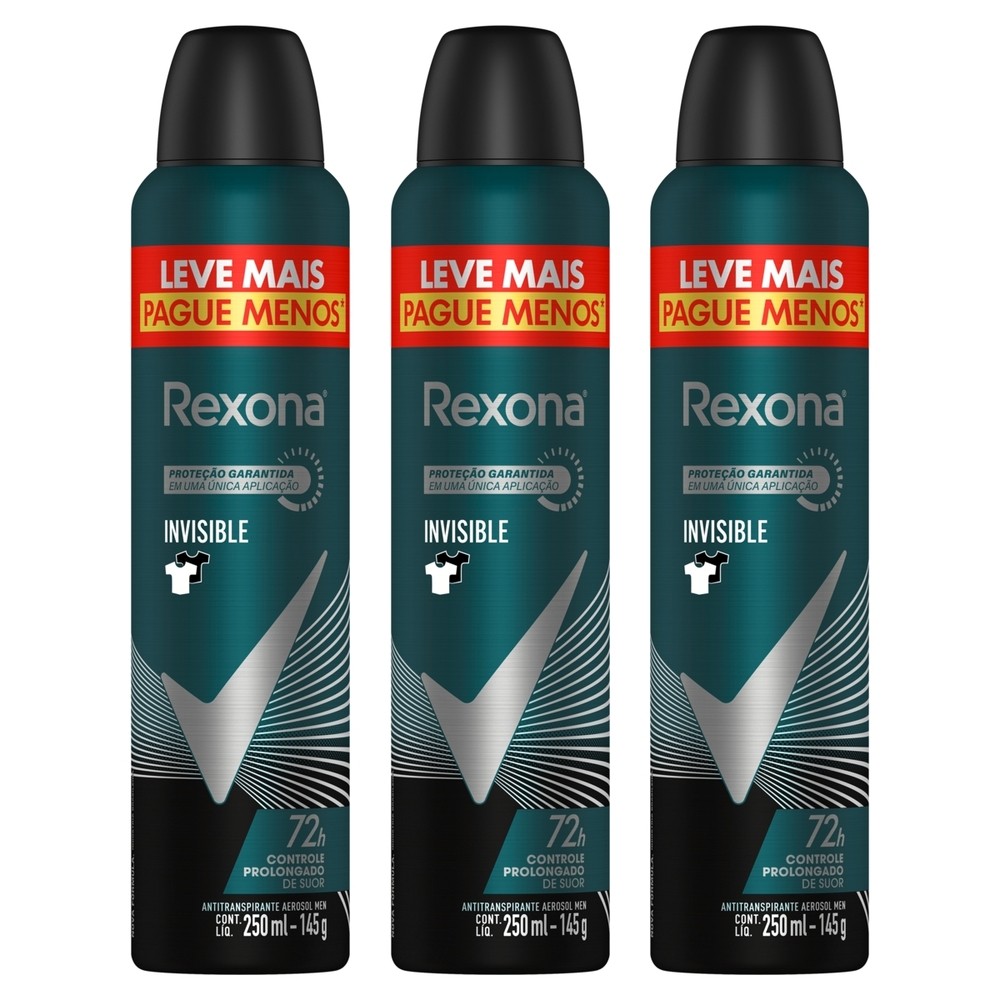 Kit 3 und Desod Aero Rexona Men Invisible 72H 250ml em Oferta na Shopee