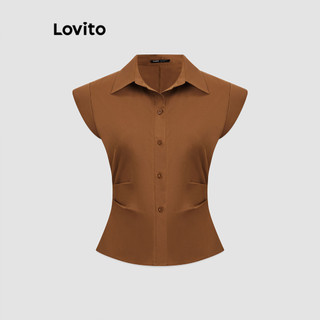 Lovito Blusa casual lisa com botões na frente para mulheres L114AD209 em Oferta na Shopee