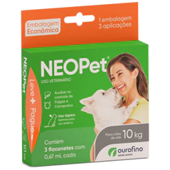 Antipulga Neopet C/ 3 Pipetas Caes Ate 10kg 0,67ml Ouro Fino