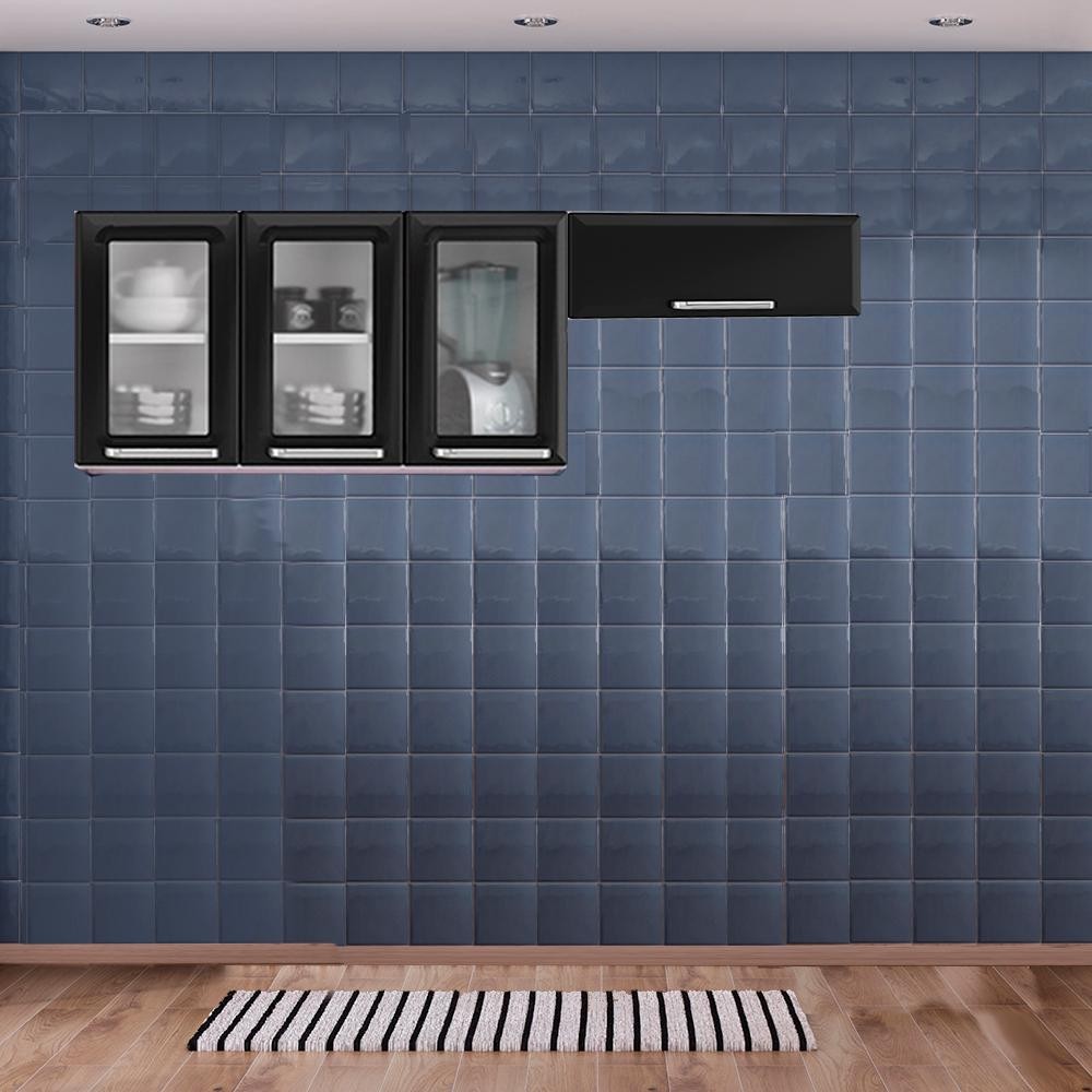 Cozinha Itatiaia Luce Armários Aéreos 4 Portas 3 Vidros Preto em Oferta na Shopee