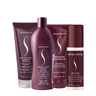 Kit Senscience True Hue Violet Shampoo Condicionador Máscara 200 Leave-in (4 produtos) em Oferta na Shopee