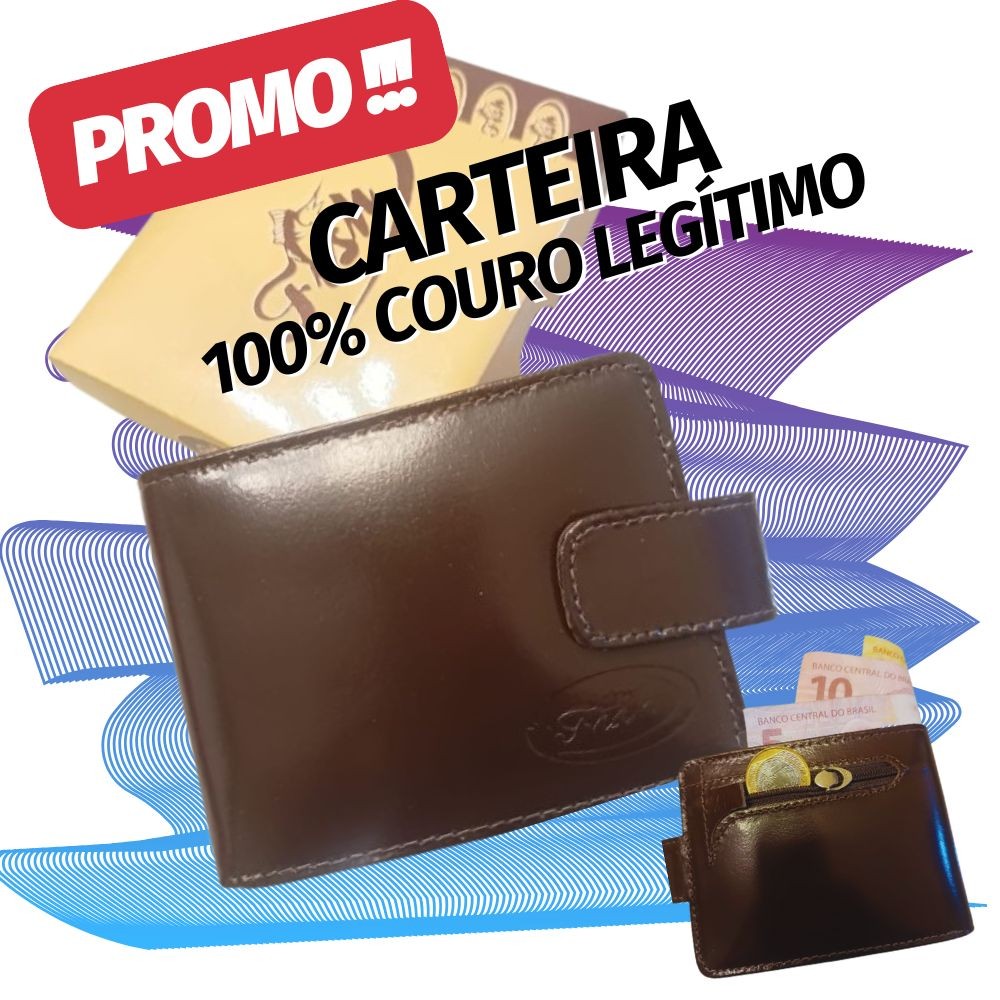 Carteira Masculina Couro 100% Legitimo Premium Preta ou Marrom