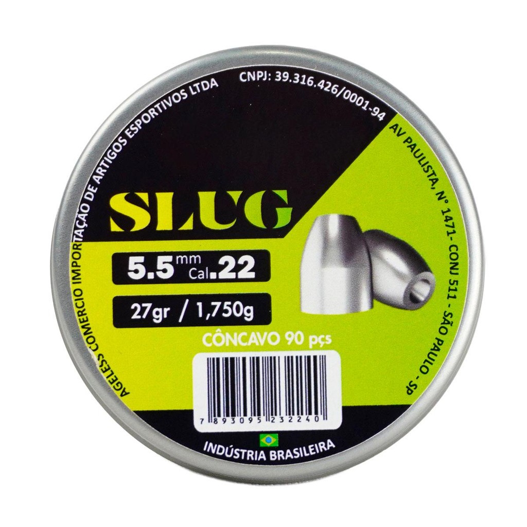 Chumbinho Slug 5.5mm 27gr/1,750g 90 Unidades - Virtus - Sports & Outdoors