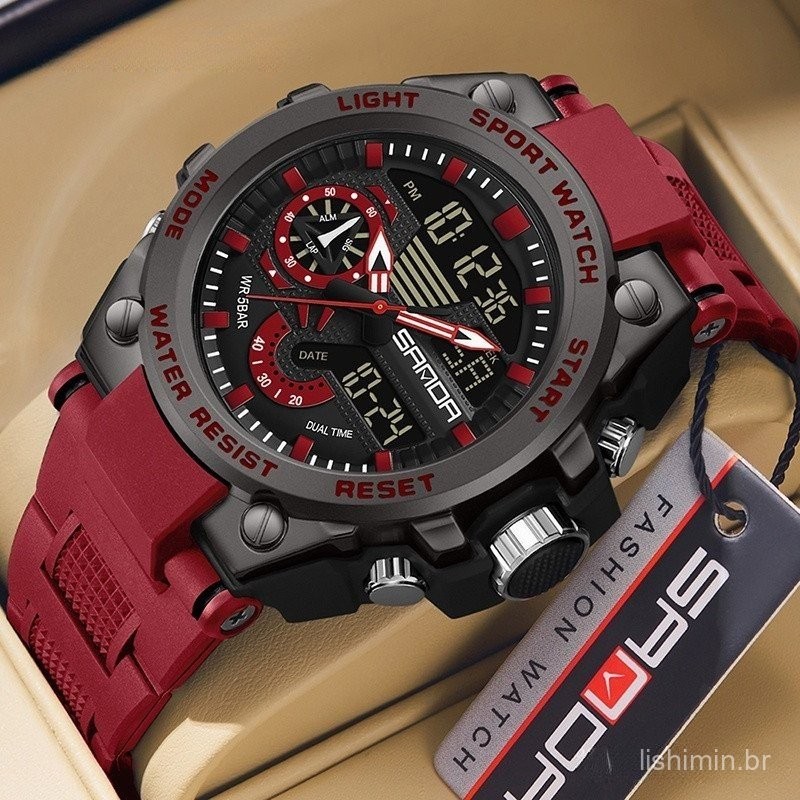 Sanda Men's Digital Fashion Waterproof Relógio Eletrônico Multifuncional Para Esportes Ao Ar Livre