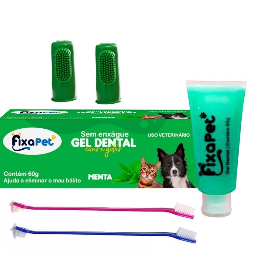 Kit Higiênico Dental Pet Cães e Gatos 1 CREME /  2 DEDEIRAS / 2 ESCOVAS