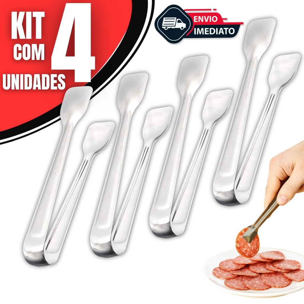 Kit 4 Pegadores de Frios em Aço Inox Universal Para Gelo, Frutas, Salada e Cozinha