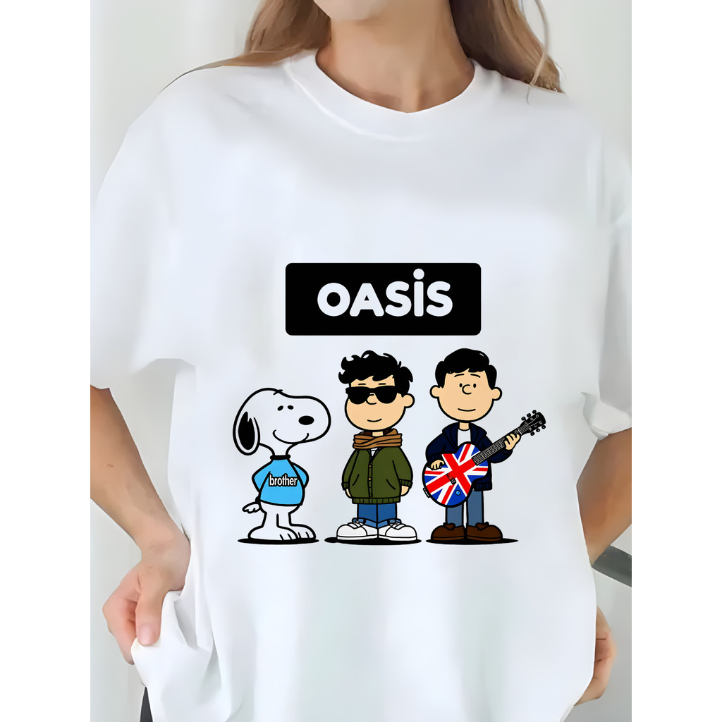 Camiseta Feminina Snoopy Oasis Charlie Brown Blusa Unissex Streetwear 2025 Novo