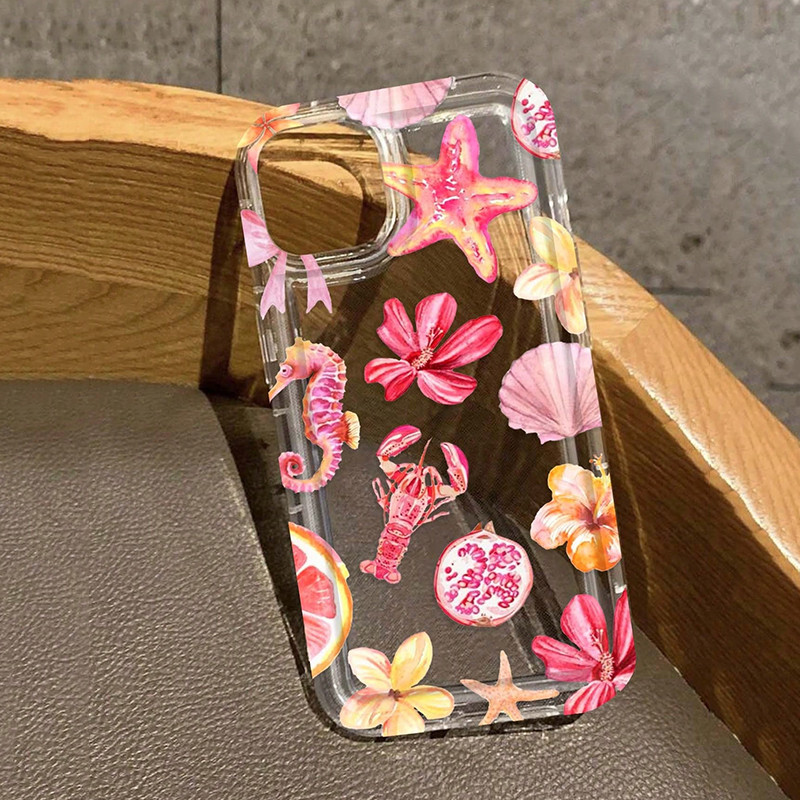 Estrela Do Mar Flores Escudo Design Caso Para Samsung A55 A16 A15 A35 A56 A54 A05 A14 A06 A34 A52 A23 A13 Capa Clara