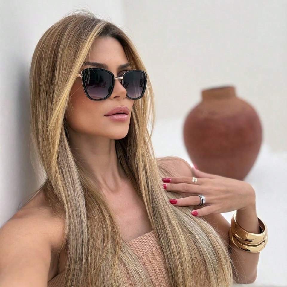 Óculos de Sol Feminino Acessórios de Moda Retrô Gatinha Retangular Lente Uv400
