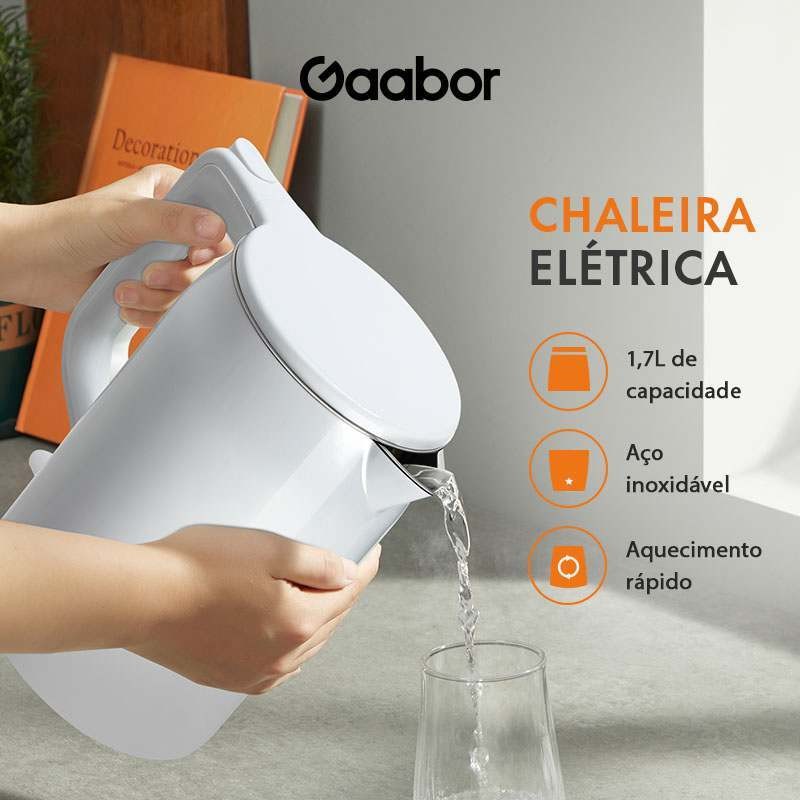 Gaabor Chaleira Elétrica 1,7L Parede Dupla Resistente ao Calor Aço Inoxidável EK20M-WH01A em Oferta na Shopee