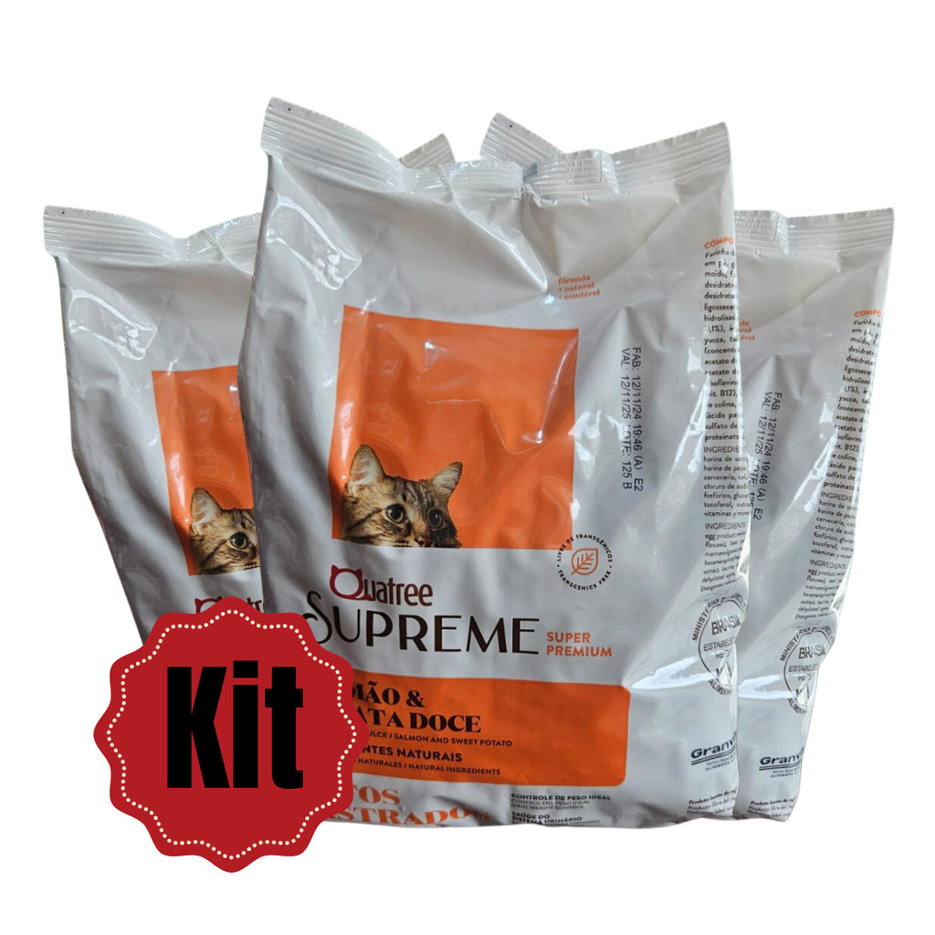 KIT QUATREE SUPREME  GATO CASTRADO SALMÃO 1KG 3 PACOTES em Oferta na Shopee