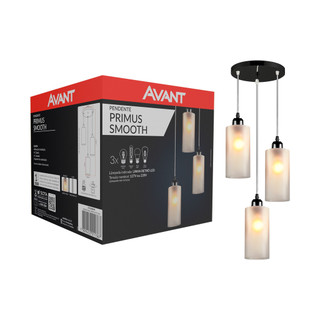 Lustre Luminaria Pendente Primus Smooth Avant 3 Cúpulas Vidro Fosco Moderno Preto 3xe27 Sala Cozinha