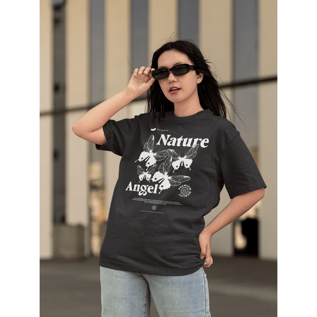 Camisa Camiseta Tshirt Ombro Caido Oversized Gola Alta Streetwear para o Dia a Dia Treinar Academia Estampado - NATURE