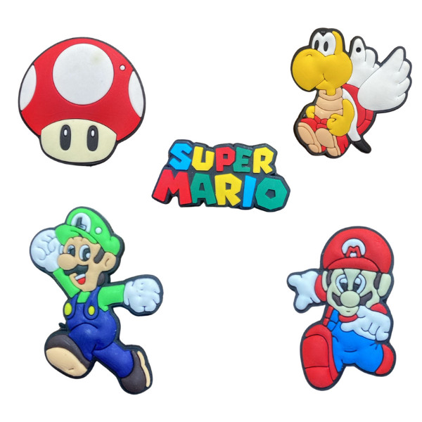 05 Pins/Bottons Emborrachados Para Babuche - Mario Bros/Super Mario