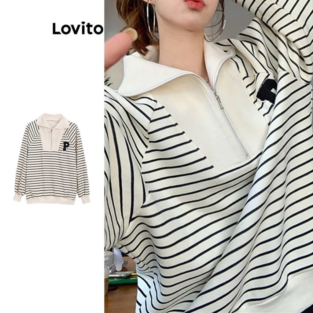 Lovito Moletom casual com costura em tecido listrado para mulheres LNA75019 - Women Clothes